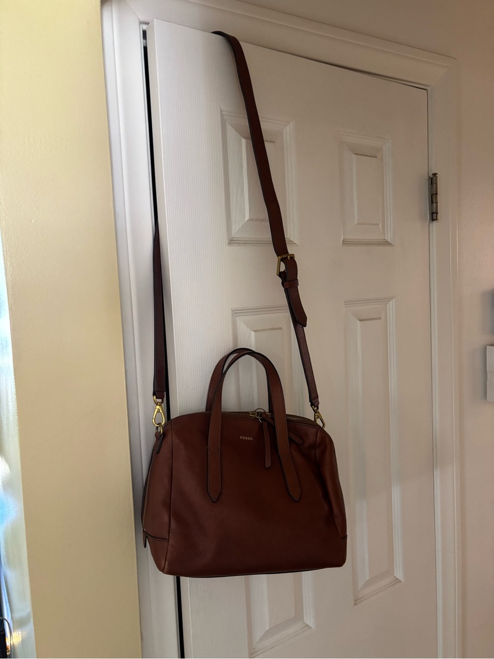 Fossil Chestnut Leather Dome Satchel with Gold Hardware - Picture 3 of 11